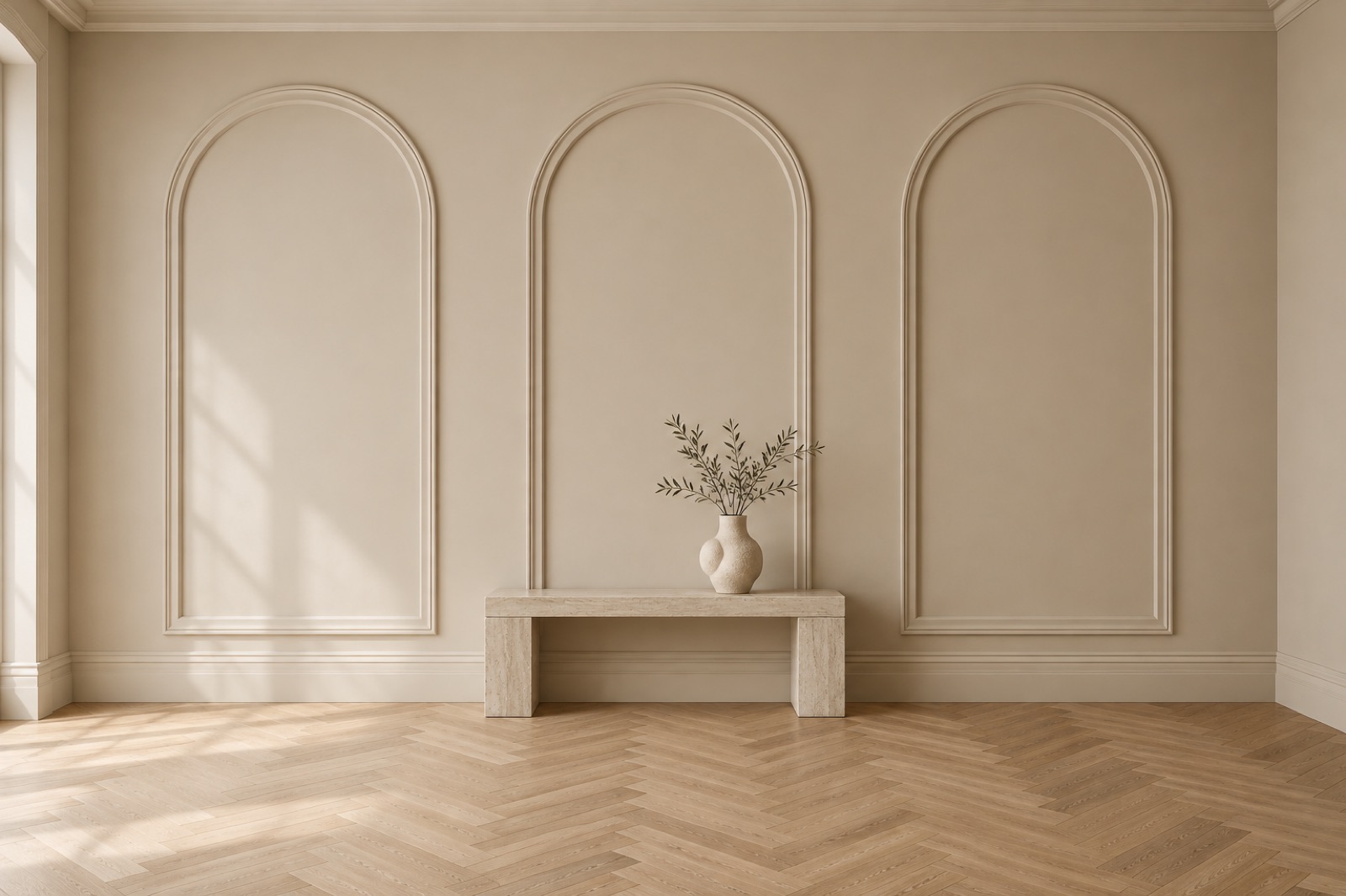 Illustration d’un mur mouluré, style arches